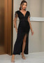 Summer Fashion Women's Sexy Chic V Neck Drawstring Slit Evening Dress