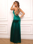 Fashion Solid Color Sexy Straps Lace-Up Low Back Slit Satin Evening Dress