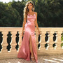 Fashion Solid Color Sexy Straps Lace-Up Low Back Slit Satin Evening Dress