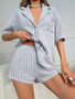Fashionable Pajama Suit Ribbed Short-Sleeved Turndown Collar Sleepwear Two-Piece Shorts Set Home Wear Set