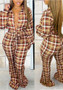 Plus Size Women's Autumn Fashion Long Sleeve Plaid Print Casual Jumpsuit