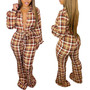 Plus Size Women's Autumn Fashion Long Sleeve Plaid Print Casual Jumpsuit