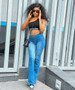 Women's Street Fashion Pleated High Waist Stretch Denim Casual Pants