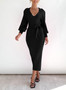 Women's Sweater Dress Elegant Long Sleeve V Neck Sexy Knitting Tight Fitting Dress