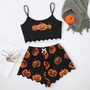 Halloween Pumpkin Print Camisole Top Shorts Lounge Wear Pajama Set