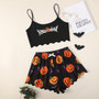 Halloween Letter Printed Camisole Top Pumpkin Printed Shorts Home Clothes Pajamas Set