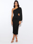 Women's Slash Shoulder Balloon Sleeve Sexy Hollow Long Dress