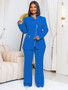 Women's Fall/Winter Solid Color Turndown Collar Multi-Zip Blazer Pants Two Piece Suit