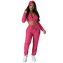 Women's Clothing Fashionable Solid Jacquard Zipper Hoodie Sweatpants Two-Piece Set