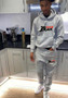 Autumn And Winter Loose Printed Light Gray Hoodies Pants Set