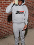 Autumn And Winter Loose Printed Light Gray Hoodies Pants Set