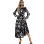 Women Long Sleeve Printed Round Neck Floral Dress