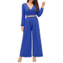 Plus Size Women V-neck long-sleeved Top and high-waisted loose wide-leg pants two-piece set