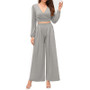 Plus Size Women V-neck long-sleeved Top and high-waisted loose wide-leg pants two-piece set