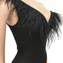 Solid color V-neck sleeveless feather irregular skirt dress