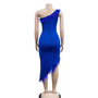 Solid color V-neck sleeveless feather irregular skirt dress