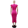 Solid Color V Neck Chic High Waist Ruffle Sleeve Slim Bodycon Dress