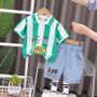 Children's Summer Casual Vertical Stripe Turndown Collar Short Sleeve Boys Polo Shirt Shorts Baby Summer Fashion Two Piece Set