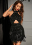 Summer Fashion Halter Neck Strapless Low Back Sequined Bodycon Tassel Dress