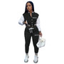 Women'S Fashion Color Block Jacket Single Breasted Letter Print Baseball Jersey Sweatpants Two Piece Tracksuit