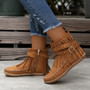 Utumn Side Zipper Short Boots For Women Double Layer Tassel Boots Women's  Thangka Shoes Flat Bean Shoes