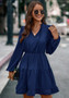 Autumn And Winter Women's  V-Neck Lace-Up Long-Sleeved Dress