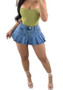 Spring And Summer Washed Women's  Denim Pressed Pleated Pockets Mini Skirt