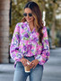 Autumn And Winter Fashion Women's  Trendy V-Neck Printed Long-Sleeved Slim Tops For Women