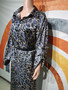 Muslim Women's  Autumn Fashion Leopard Print Long Sleeve Shirt Skirt Two Piece Set