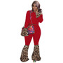 Women's  Clothing Casual Fashion Sports Leopard Long Sleeve Top Bell Bottom Pants Two-Piece Set