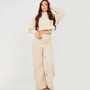 Women Casual Lounge Clothes Loose Sherpa Long Sleeve Top and Pant Two-piece Set