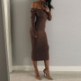 Women Sexy Off Shoulder V Neck Long Sleeve Dress