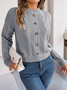 Women Casual Solid Button Long Sleeve Sweater