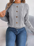 Women Casual Solid Button Long Sleeve Sweater