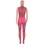Women's Fashion Sexy Tight Fitting Striped Mesh Patchwork Sleeveless Jumpsuit