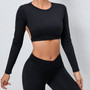 Women Backless Sports Running Quick-Drying Yoga Wear with Bra Pad Long Sleeve Top