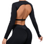 Women Backless Sports Running Quick-Drying Yoga Wear with Bra Pad Long Sleeve Top