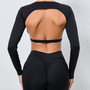 Women Backless Sports Running Quick-Drying Yoga Wear with Bra Pad Long Sleeve Top