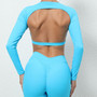 Women Backless Sports Running Quick-Drying Yoga Wear with Bra Pad Long Sleeve Top