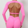 Women Backless Sports Running Quick-Drying Yoga Wear with Bra Pad Long Sleeve Top