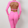 Women Backless Long Sleeve Top and Yoga Pants Quick-Drying Sports Two-piece Set