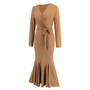 Plus Size Women V Neck Long Sleeve Fishtail Dress