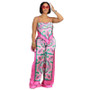 Women summer printed sexy suspenders Top and straight pants two-piece set