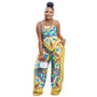 Women summer printed sexy suspenders Top and straight pants two-piece set