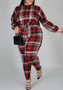 Plus Size Women Plaid Print Long Sleeve Top and Pant Two-piece Set