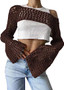 Women's Cute Crochet Crop Top Y2k Knitting Long Sleeve See-Through Shawl Beach Cover Up