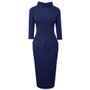 Chic Women's Mid Waist Patchwork Solid Color Half Turtleneck Bodycon Work Dress