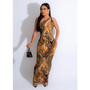 Fashion Women's Sexy Printed Sleeveless Hollow Long Dress