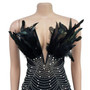 Fashion Women's Solid Color Mesh Beaded Feather Dress