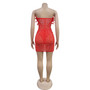 Fashion Women's Solid Color Mesh Beaded Feather Dress